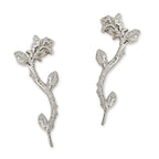 Rose Stem Silver Ear Pin Earrings