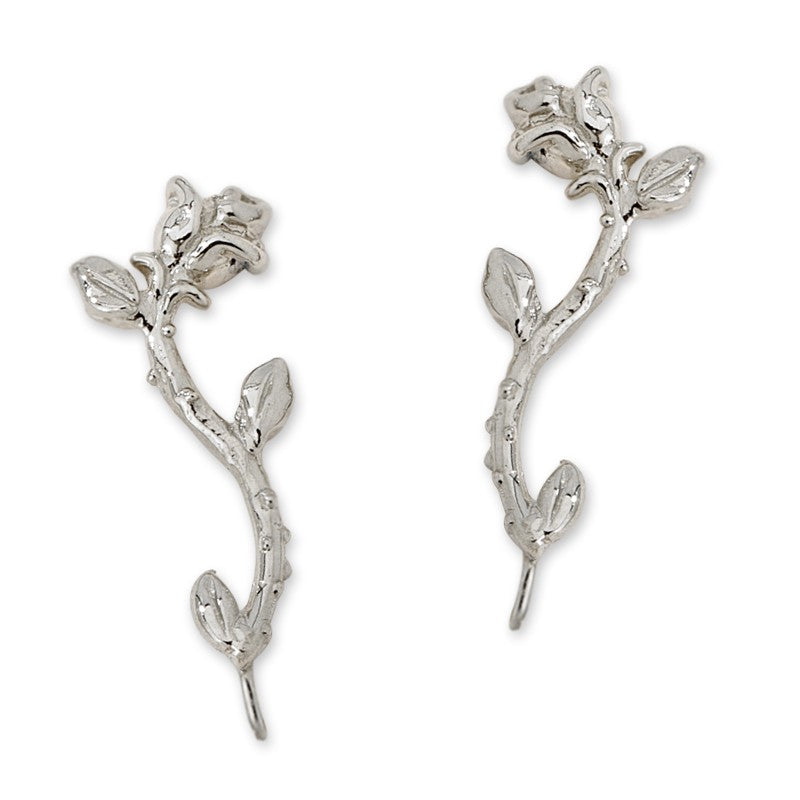 Rose Stem Silver Ear Pin Earrings