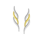 Silver Two Tone Gold and White Triple Curve Ear Pin Earrings