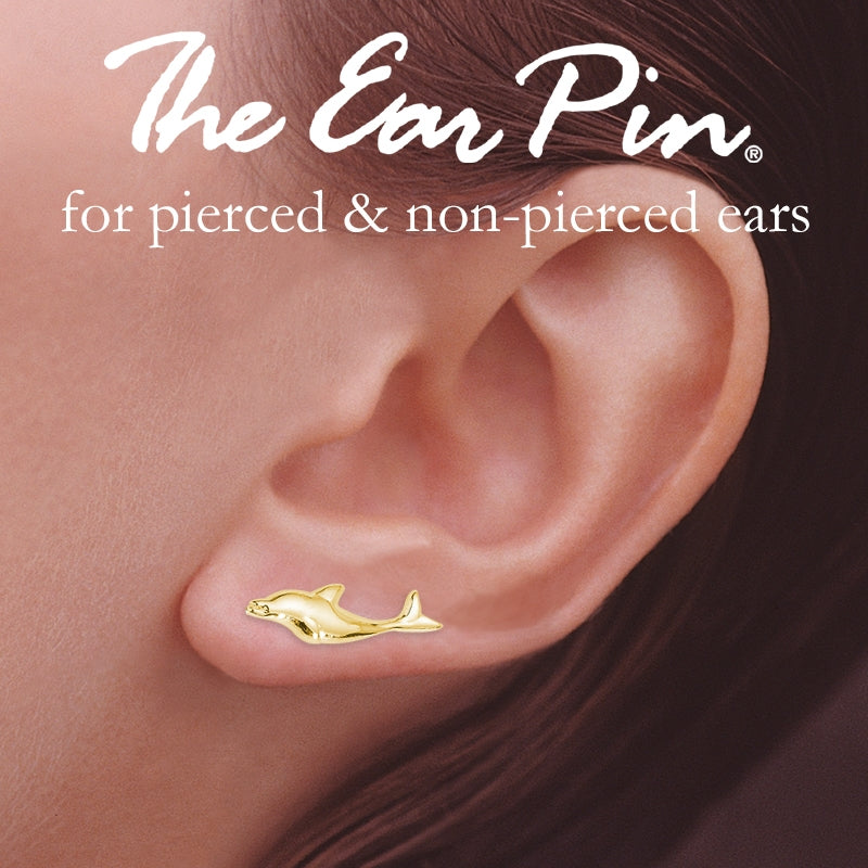 Ear Climbers Dolphins Ear Pin Earrings 18K Gold Over Silver