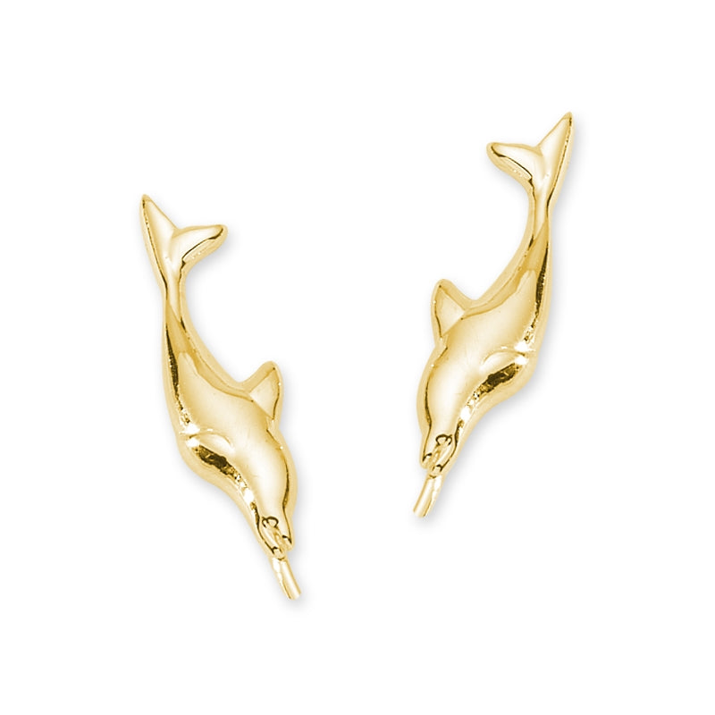Ear Climbers Dolphins Ear Pin Earrings 18K Gold Over Silver
