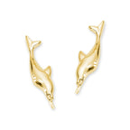 Ear Climbers Dolphins Ear Pin Earrings 18K Gold Over Silver