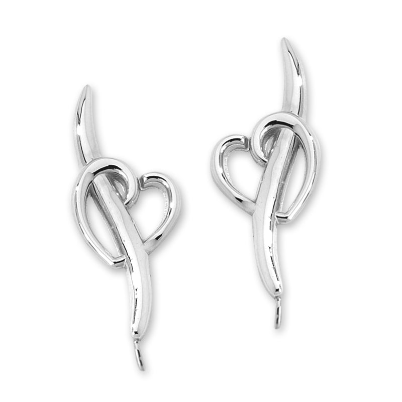 Heart Silver Ear Pin Earrings