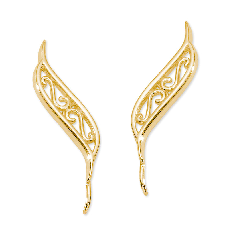 Filigree Center Gold over Silver Ear Pin Earrings