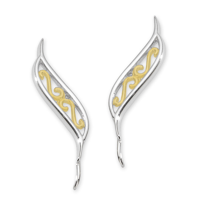 Sterling Silver Two Tone Filigree Center Ear Pin Earrings