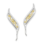 Sterling Silver Two Tone Filigree Center Ear Pin Earrings
