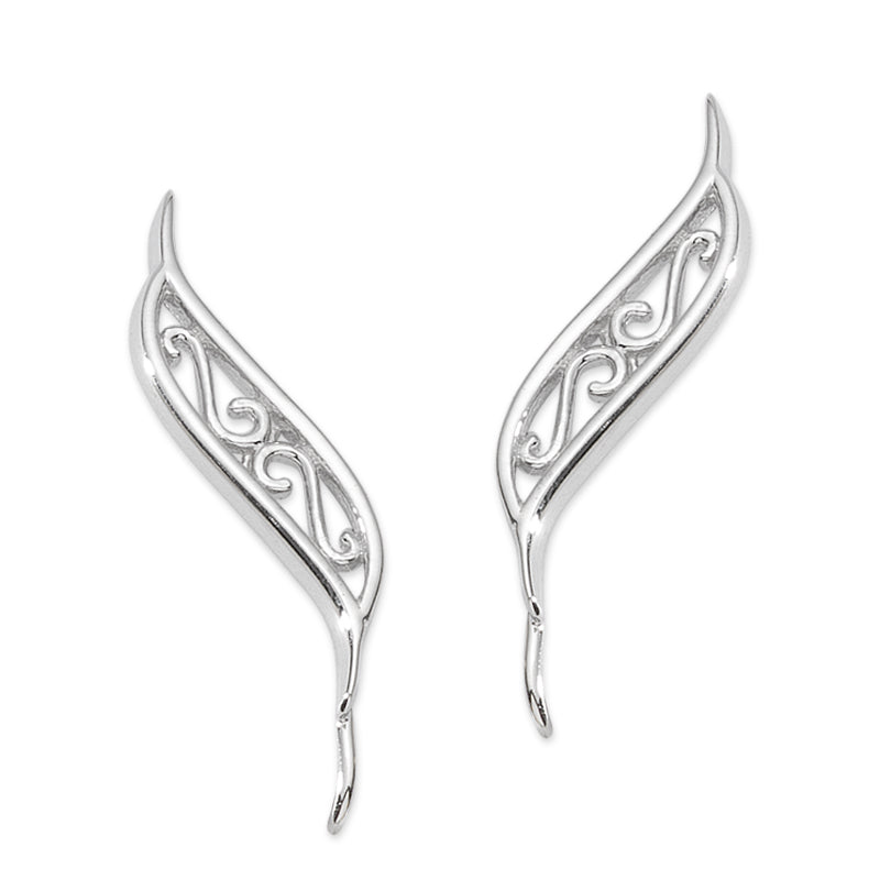 Filigree Center Silver Ear Pin Earrings