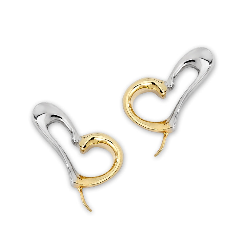 Two Tone Heart Silver Ear Pin Earrings 