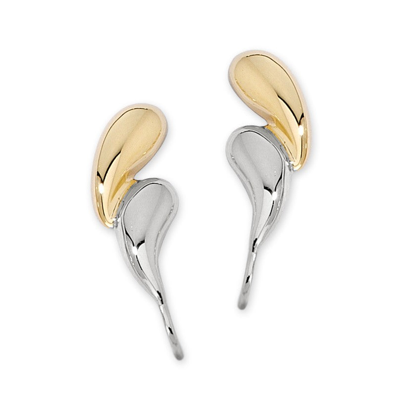 Teardrops Two Tone Silver Ear Pin Earrings