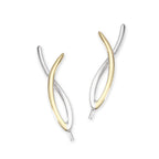 Two Tone Crossover Ear Pin Earrings in Silver