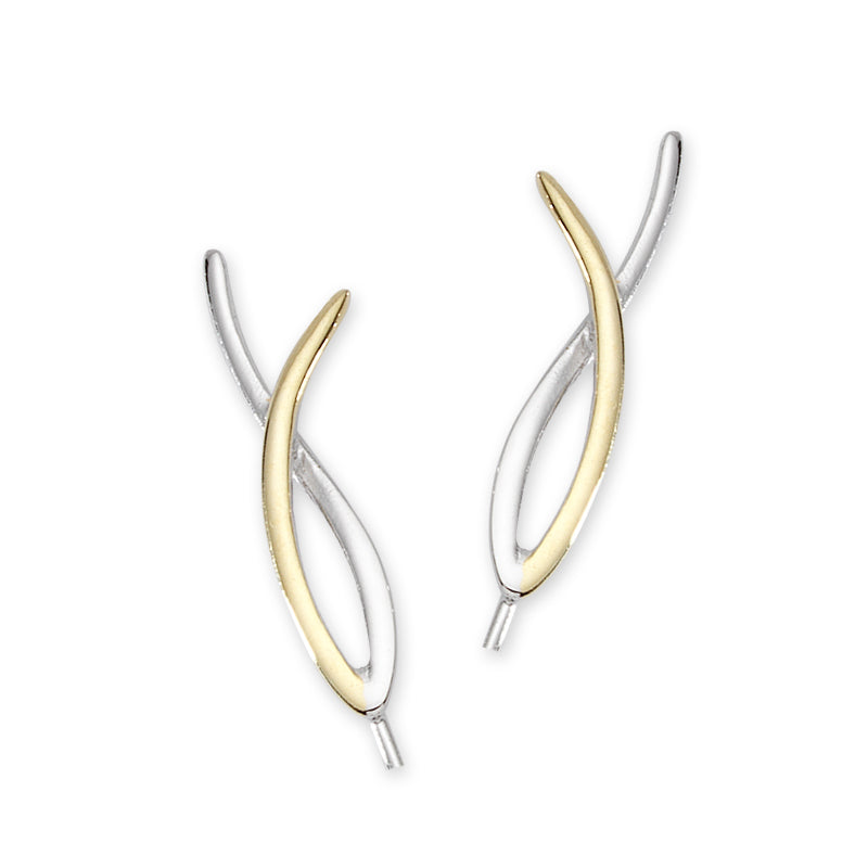 Two Tone Crossover Ear Pin Earrings in Silver