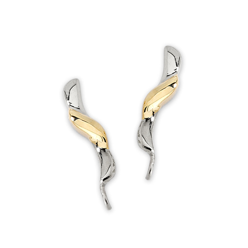 Two Tone Short Ear Pin Earrings in Silver