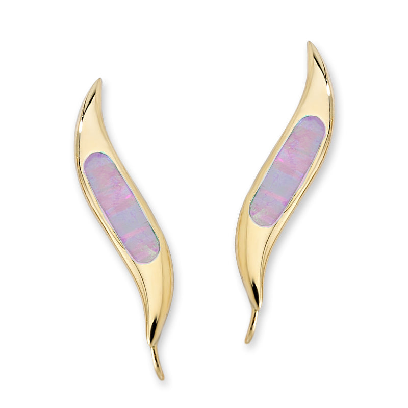 Pink Opal Gold Over Silver Ear Pin Earrings