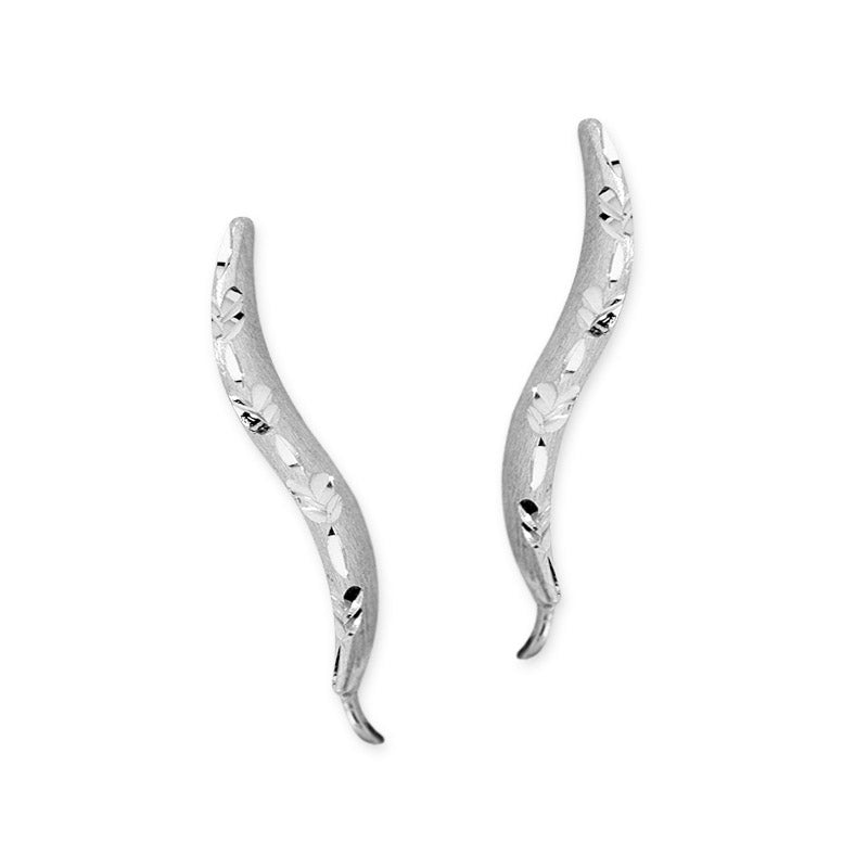 14k White Gold Diamond Cut Ear Pin Earrings Small Size