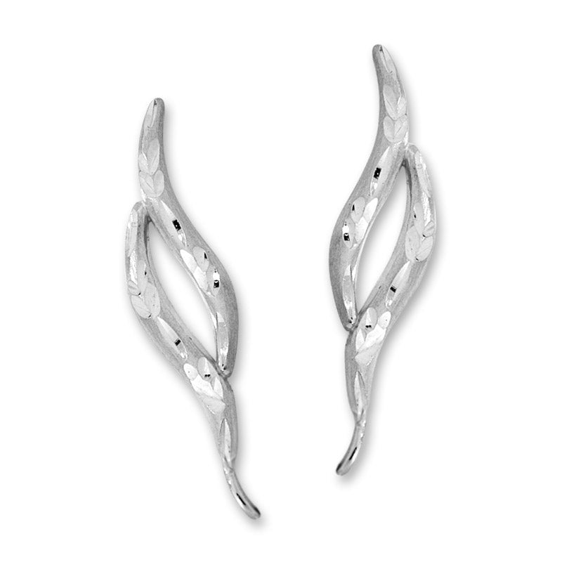 Silver Diamond Cut Ear PIn Earrings - Large Version