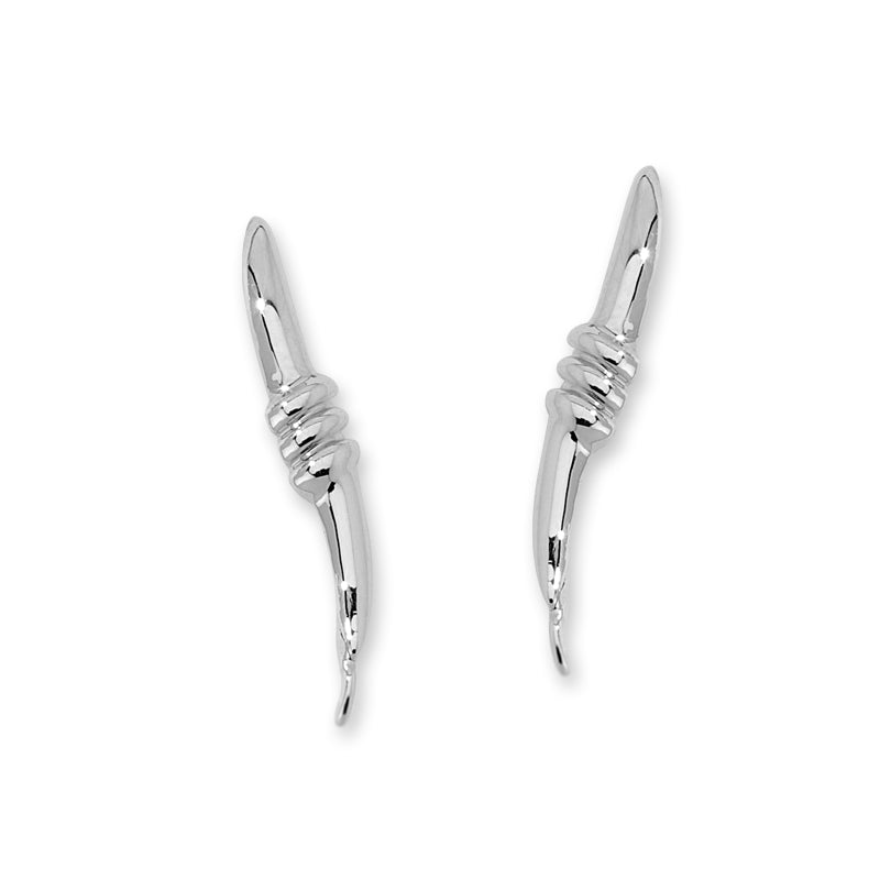 Silver Ribbed Ear PIn Earrings