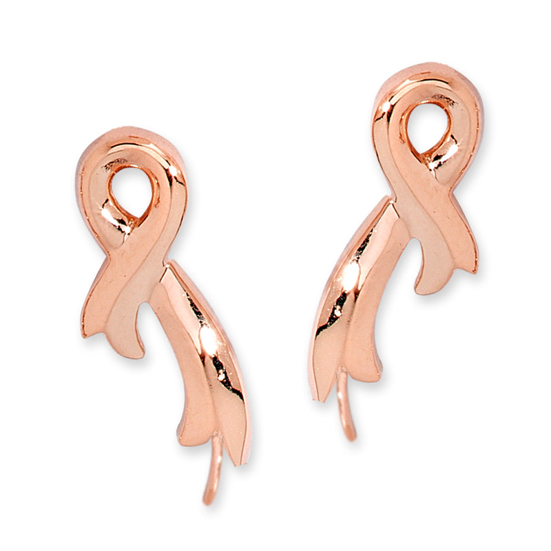 Rose Gold Over Silver Ribbon of Hope Breast Cancer Awareness Ear Pin Earrings