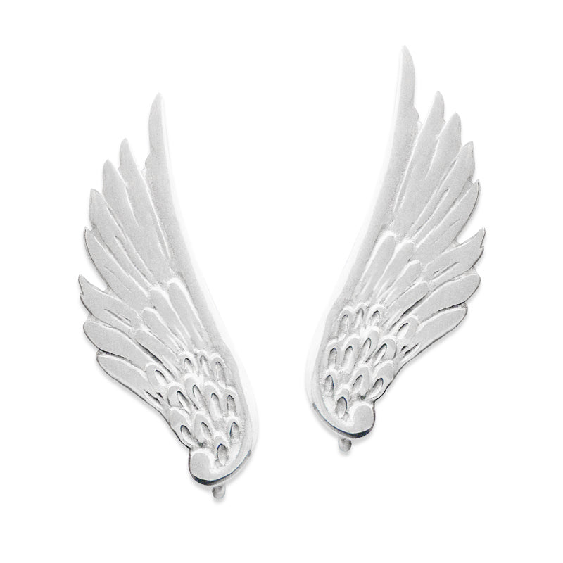 Sterling Silver Angel Wing Ear Pin Earrings - Large Size
