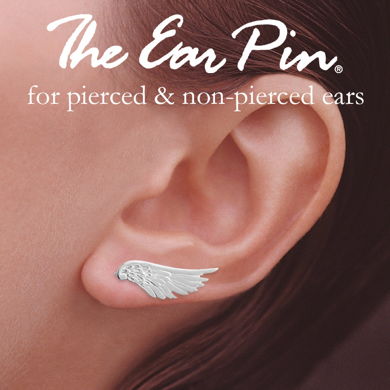 Sterling Silver Angel Wing Ear Pin Earrings - Large Size