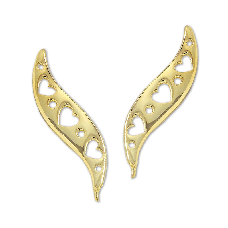 Ear Climbers Heart Center Ear Pin Earrings 18k Gold Over Silver - Long Version