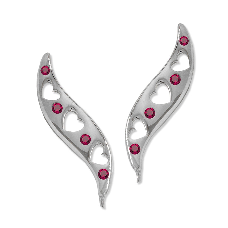 Ear Climbers Heart Center Ruby Ear Pin Earrings Sterling Silver - Long Version