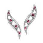 Ear Climbers Heart Center Ruby Ear Pin Earrings Sterling Silver - Long Version