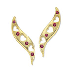 Ear Climbers Heart Center Ruby Ear Pin Earrings 18k Gold Over Silver - Long Version