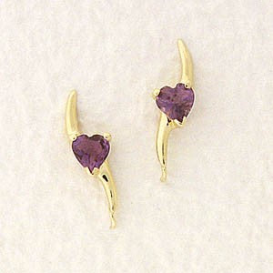 Amethyst Ear Climber Earrings - Heart - Ear Pin - 14k Yellow Gold