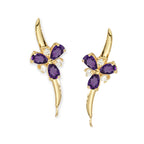14k Yellow Gold Amethyst & Diamond Pears Ear Pin Earrings