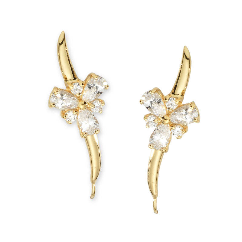 14k Yellow Gold Cubic Zirconia Pears Ear Pin Earrings