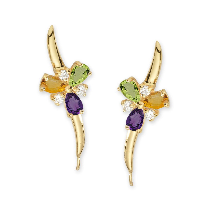 14kt Yellow Gold Amethyst, Peridot, Citrine, and Cubic Zirconia Ear Pin Earrings