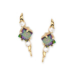 Diamond & Mystic Topaz Square Ear Pin Earrings in 14k Yellow Gold 