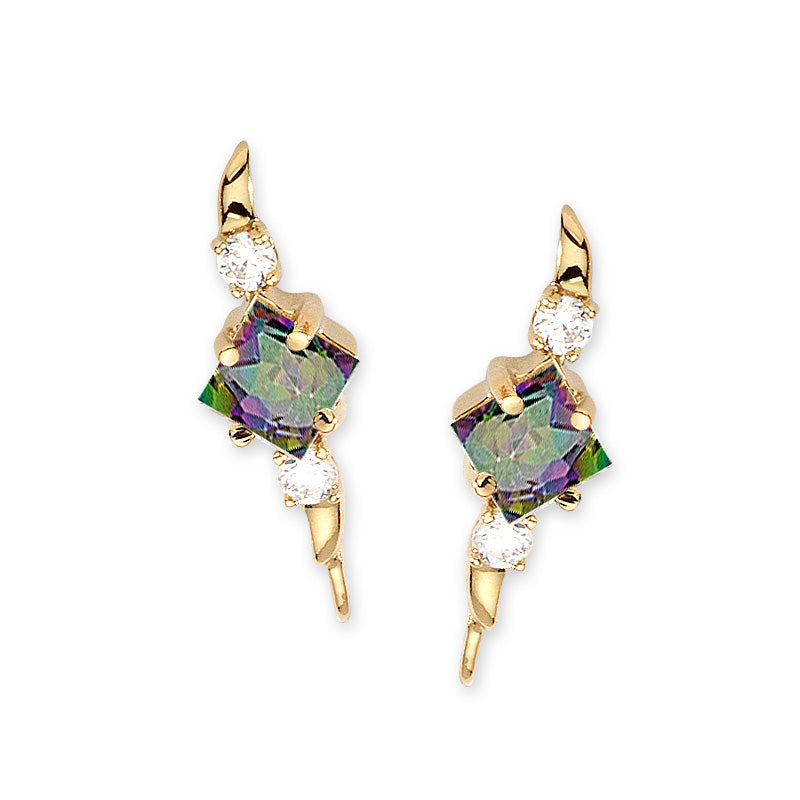 Mystic Topaz & Cubic Zirconia Ear Pin Earrings in 14k Yellow Gold 