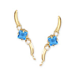 14k Yellow Gold Square Blue Topaz & Cubic Zirconia Ear Pin Earrings