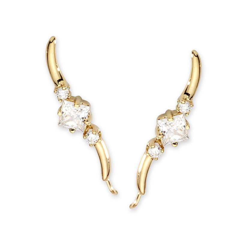 14k Yellow Gold Cubic Zirconia Princess Cut Ear Pin Earrings