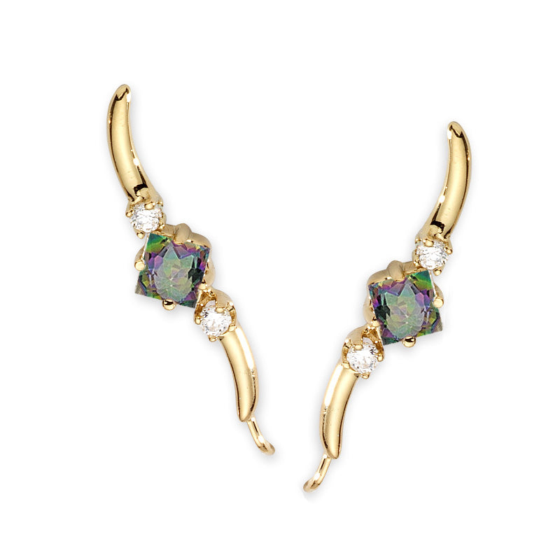 14k Yellow Gold Mystic Topaz & Cubic Zirconia Ear Pin Earrings