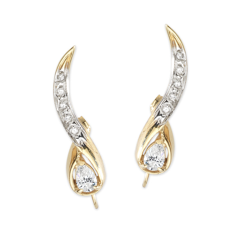 1/2 Carat Twt. Pearshape Diamond Ear Pin Earring 14k Yellow Gold