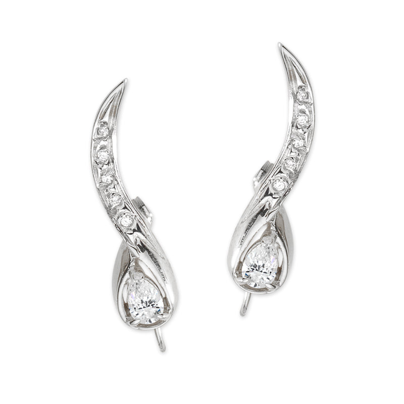 1/2 Carat Twt. Pearshape Diamond Ear Pin Earring 14k White Gold