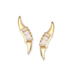 14k Yellow Gold Cubic Zirconia Baguet Fan Ear Pin Earrings