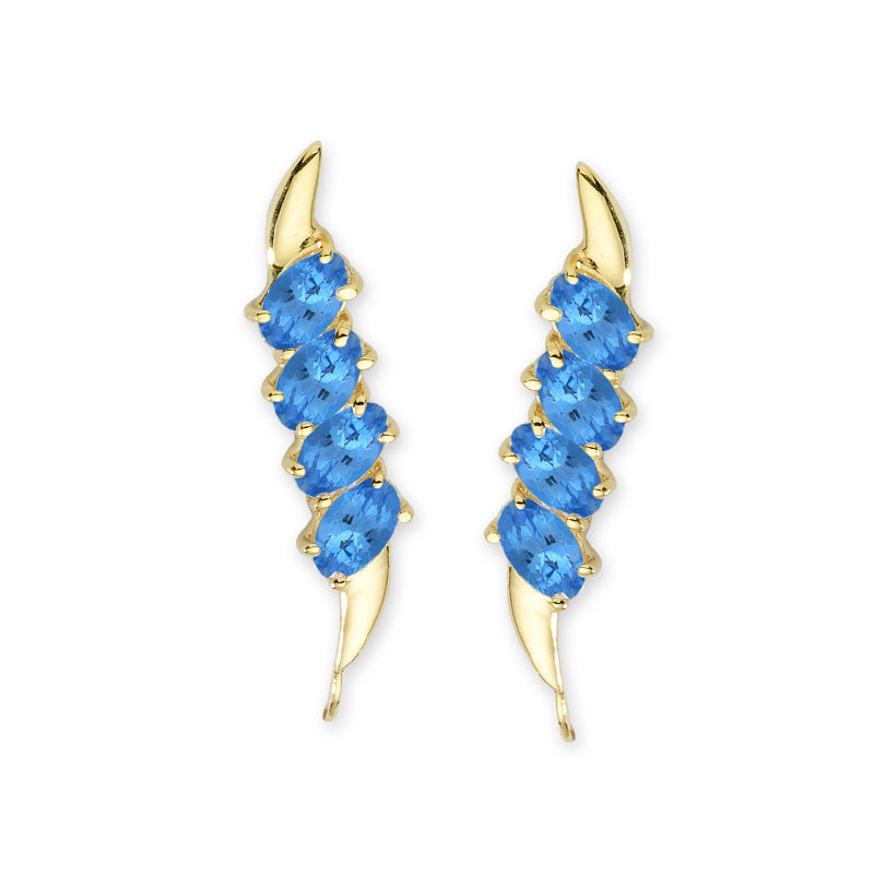 14k Yellow Gold Blue Topaz Ovals Ear Pin Earrings