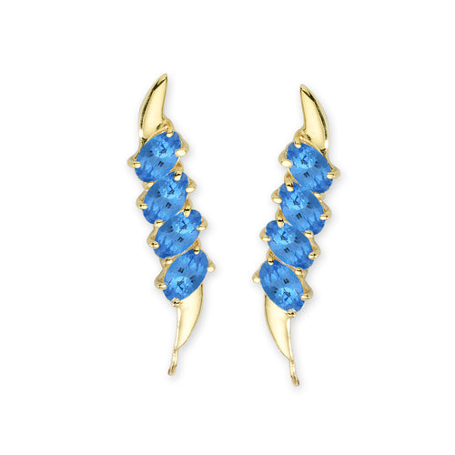 14k Yellow Gold Blue Topaz Ovals Ear Pin Earrings