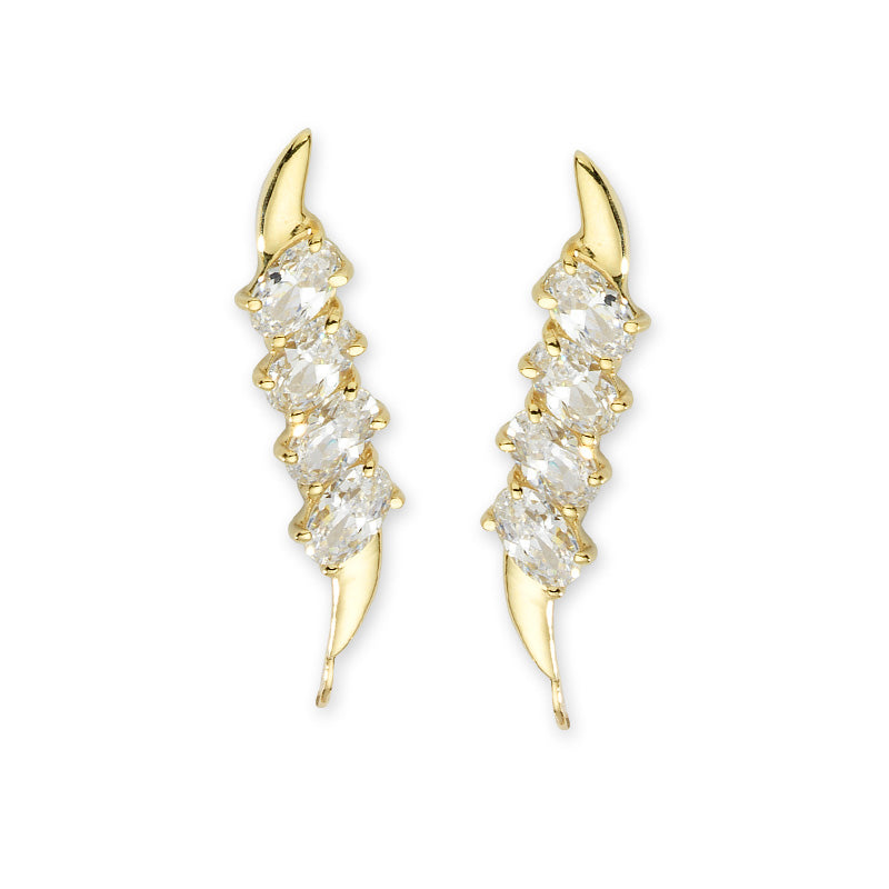 14k Yellow Gold Cubic Zirconia Ovals Ear Pin Earrings