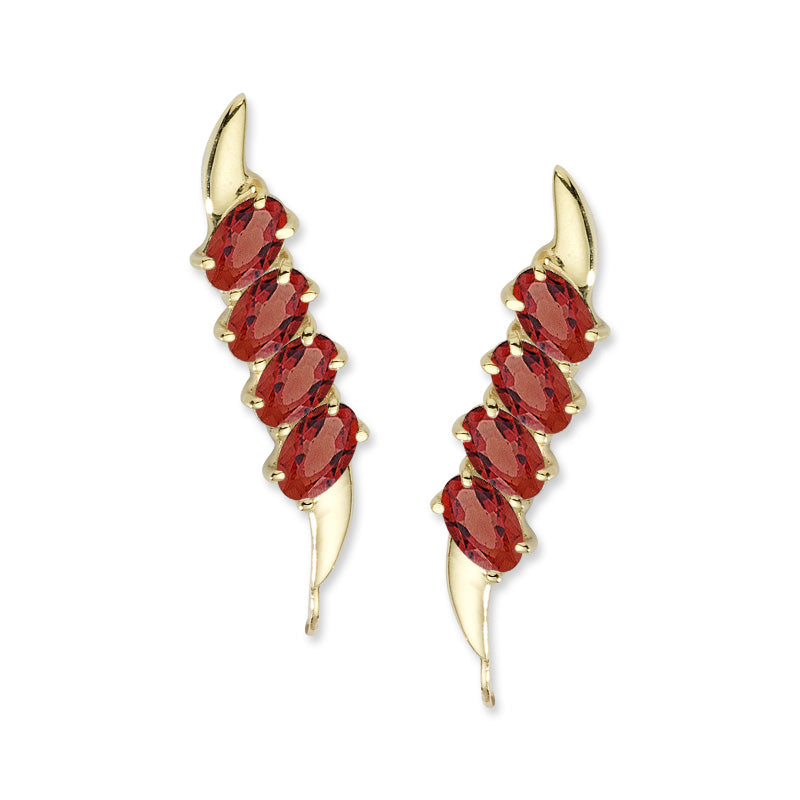 14k Yellow Gold Garnet Ovals Ear Pin Earrings