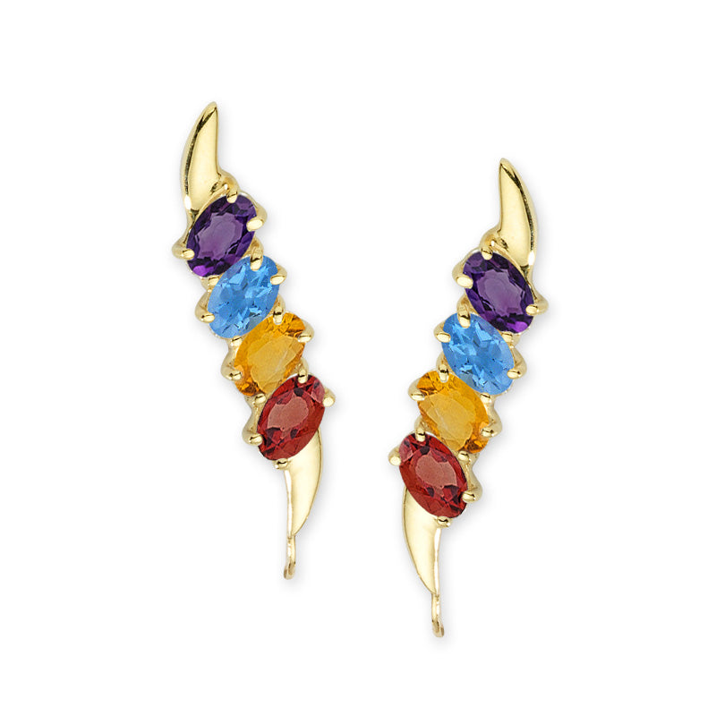 14k Yellow Gold Garnet, Citrine, Topaz, Amethyst Ear Pin Earrings