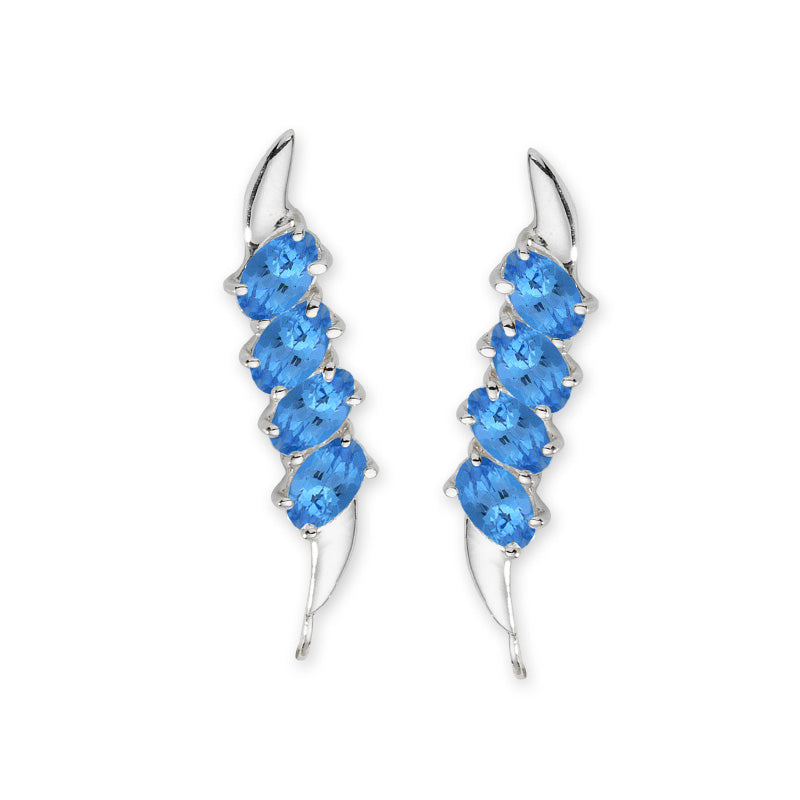 14k White Gold Blue Topaz Ovals Ear Pin Earrings