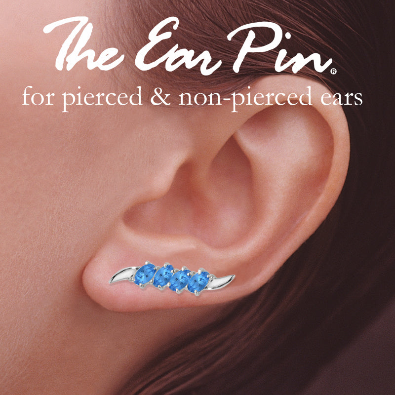 14k White Gold Blue Topaz Ovals Ear Pin Earrings