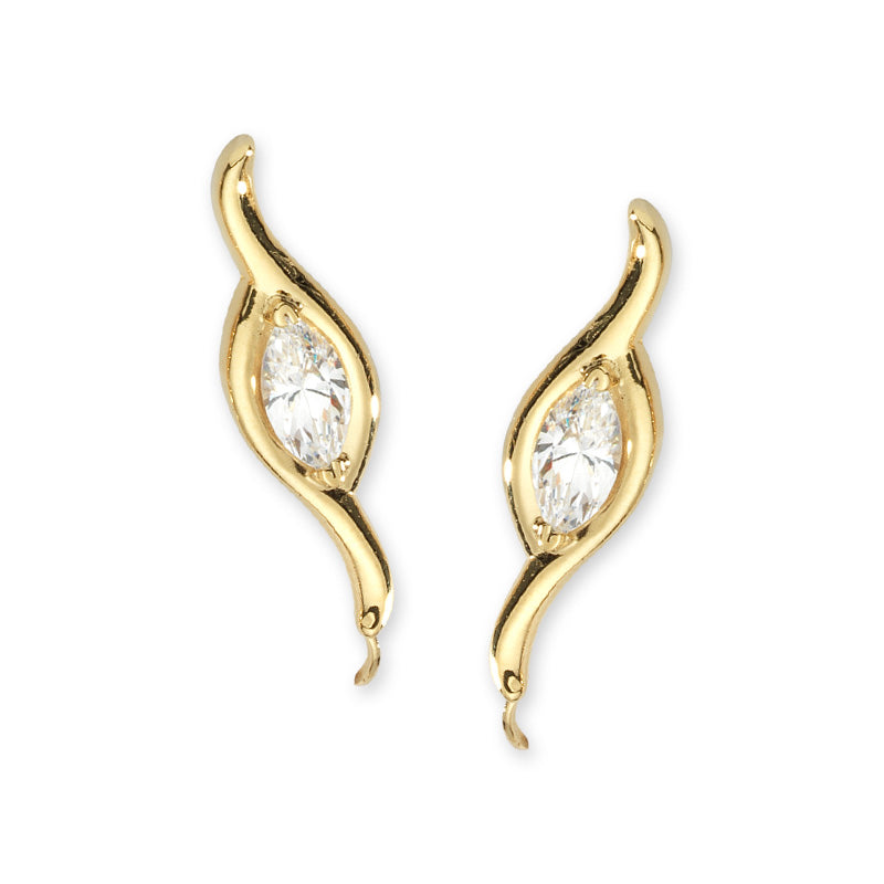 14k Yellow Gold Cubic Zirconia Large Marquise Ear Pin Earrings