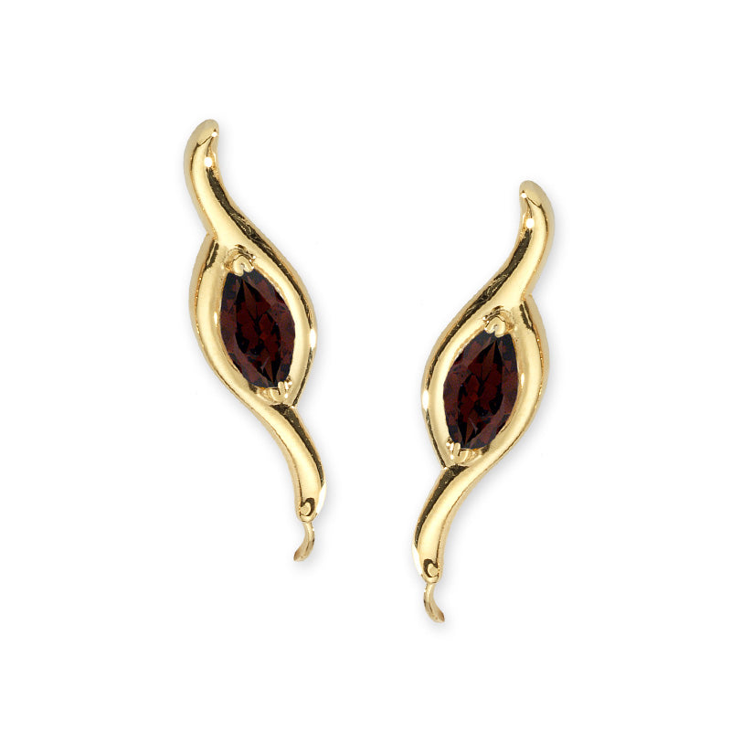 14k Yellow Gold Garnet Large Marquise Ear Pin Earrings
