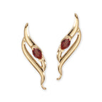 14k Yellow Gold Ruby Marquise Double Swirl Ear Pin Earrings