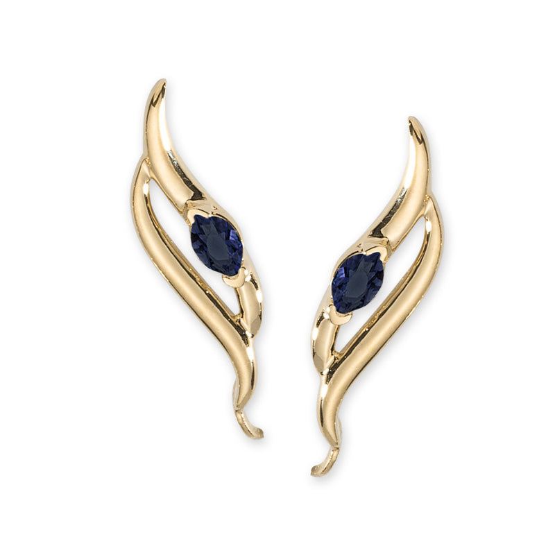 14k Yellow Gold Blue Sapphire Marquise Ear Pin Earrings